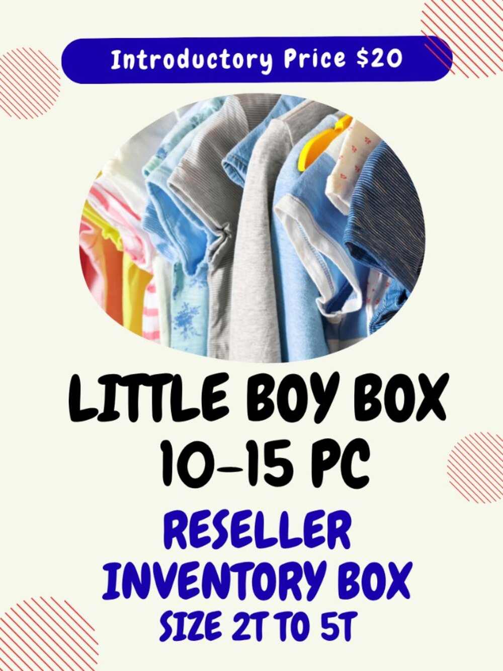 10-15pc Toddler Boys, sz 2T-5T Pre-loved Reseller Inventory Bundle Box